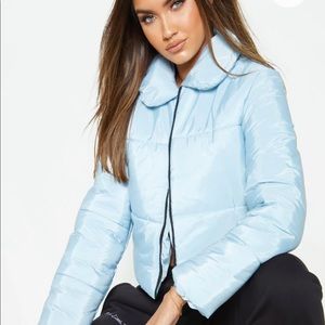 Blue Cropped Puffer Jacket PRETTYLITTLETHING